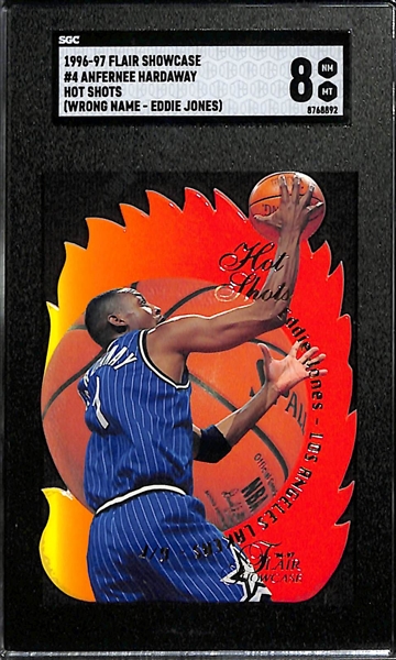 1996-97 Flair Showcase Anfernee Hardaway Hot Shots Error Card (Wrong Name - Printed Eddie Jones) SGC 8