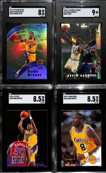 Lot of (4) 1996-98 Graded Basketball Insert Cards w. 1997-98 Fleer Ultra Kobe Bryant Star Power Plus SGC 8