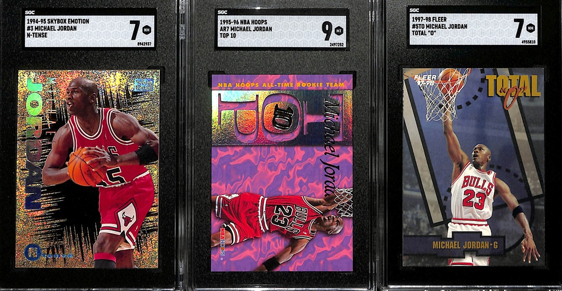 Lot of (3) 1994-1998 Graded Basketball Insert Cards w. 1994-95 Skybox Emotion Michael Jordan N-Tense SGC 7