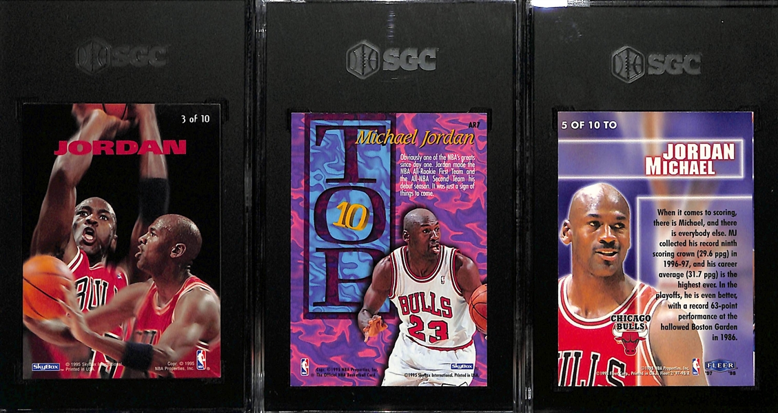 Lot of (3) 1994-1998 Graded Basketball Insert Cards w. 1994-95 Skybox Emotion Michael Jordan N-Tense SGC 7