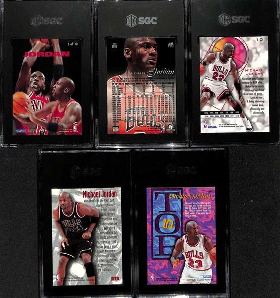 Lot of (5) 1994-1997 Graded Michael Jordan Insert Cards w. 1994-95 Skybox Emotion Michael Jordan N-Tense SGC 7