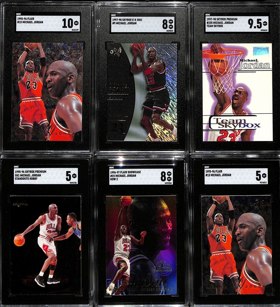 Lot of (6) 1995-1998 Graded Michael Jordan Insert Cards w. 1995-96 Flair Michael Jordan SGC 10