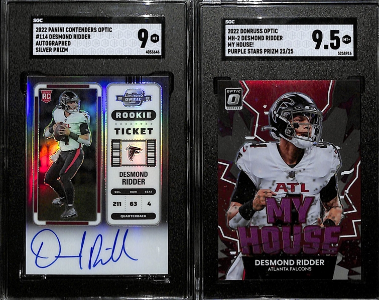 Lot of (2) Desmond Ridder SGC Graded Rookie Cards inc. 2022 Contenders Optic Autograph Silver (SGC 9), 2022 Donruss Optic My House! Purple Stars (#/25) (SGC 9.5) 