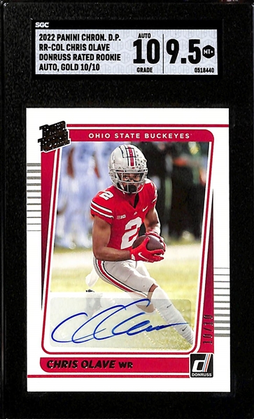 Lot of (3) 2022 Chronicles Draft Picks Wide Receiver SGC Graded Rookie Autographs Inc. Spectra Garrett Wilson In The Zone (#/29) (SGC 9.5) (10 Auto), Donruss Chris Olave Gold (#/10) (SGC 9.5) (10...