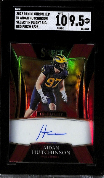 Lot of (2) Superstar Defensive End SGC Graded Rookie Autographs inc. 2021 Chronicles Legacy Micah Parsons Red (SGC 8.5) (#/50), 2022 Chronicles Draft Picks Select Aiden Hutchinson Red (SGC 9.5) (10...