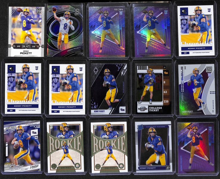 Lot of (30) Kenny Pickett Rookie Cards inc. Donruss Optic The Rookies, Chronicles Draft Optic, Clearly Donruss, Certified Graffiti, Donruss The Rookies, Chronicles Draft Spectra Blue (99),...