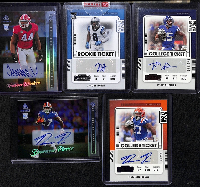 Lot of (47) 2022 NFL Rookie Autograph Cards inc. Phoenix Breece Hall Patch (#/299), Chronicles Draft Absolute Jahan Dotson Tools of the Trade Triple Jersey (#/99), Chronicles Draft Absolute Alec...