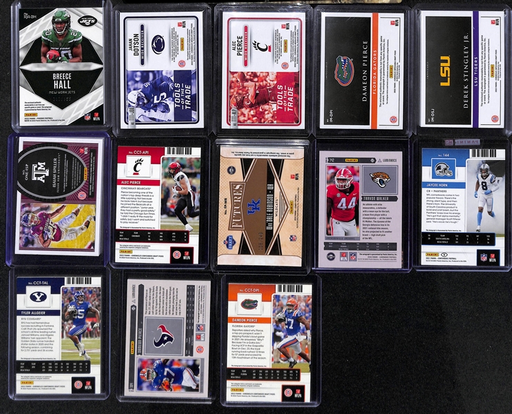 Lot of (47) 2022 NFL Rookie Autograph Cards inc. Phoenix Breece Hall Patch (#/299), Chronicles Draft Absolute Jahan Dotson Tools of the Trade Triple Jersey (#/99), Chronicles Draft Absolute Alec...