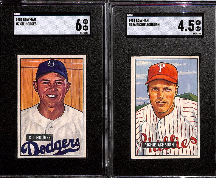 Lot of (59) 1951 Bowman Baseball Cards w. (6) SGC Graded Cards inc. Roy Campanella SGC 2