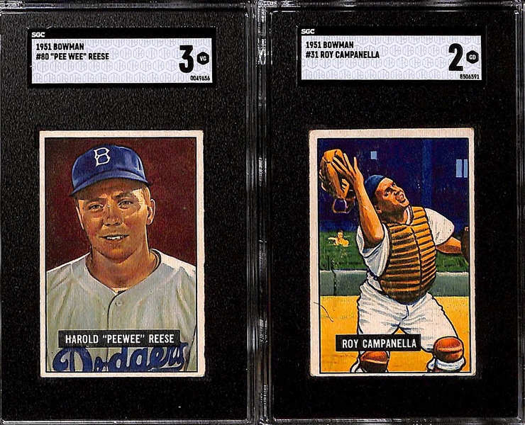 Lot of (59) 1951 Bowman Baseball Cards w. (6) SGC Graded Cards inc. Roy Campanella SGC 2