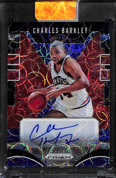 Lot of (2) NBA Hall of Fame Autograph Cards inc. 2019-20 Prizm Charles Barkley Choice Short Print, 2019-20 Flawless Steve Kerr Flawless Finishes (#/75)