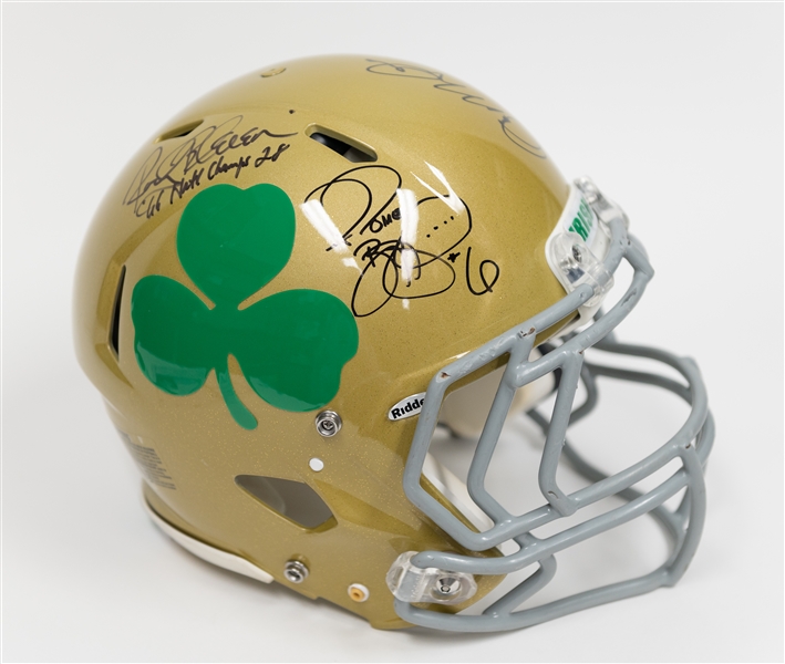 Notre Dame Full Sized Team Issued Speed Riddell Authentic Helmet w. (4) Autographs Inc. Montana, Bleier, Bettis and Theismann (Beckett, JSA and Tristar Certs)