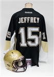 Mixed Sports Memorabilia Lot w. Doug Flutie Autographed Full Sized Speed Authentic Team Issued Boston College Helmet and Dustin Jeffrey Autographed Reebok Penguins Jersey (Beckett and JSA Certs)