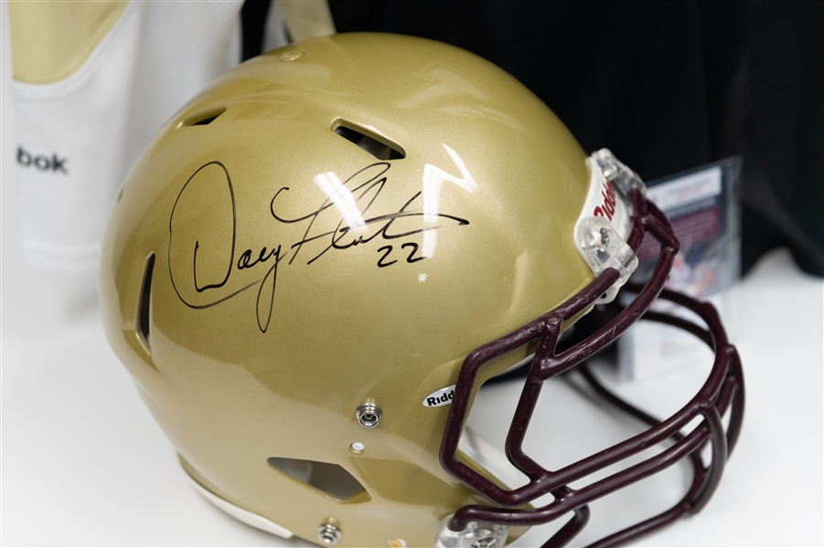 Mixed Sports Memorabilia Lot w. Doug Flutie Autographed Full Sized Speed Authentic Team Issued Boston College Helmet and Dustin Jeffrey Autographed Reebok Penguins Jersey (Beckett and JSA Certs)