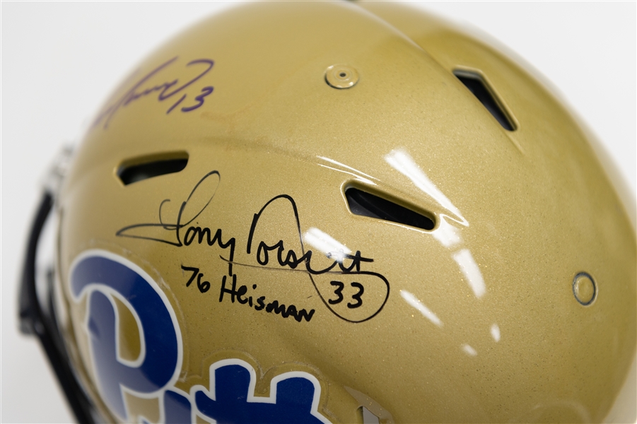 Pitt Panthers Full Size Team Issued Gold Riddell Speed Authentic Autographed Helmet w. Dan Marino, Tony Dorsett and Rickey Jackson (JSA Auction Letter, Tristar Certs)