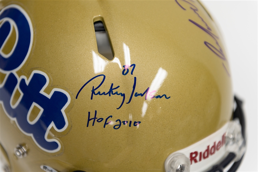 Pitt Panthers Full Size Team Issued Gold Riddell Speed Authentic Autographed Helmet w. Dan Marino, Tony Dorsett and Rickey Jackson (JSA Auction Letter, Tristar Certs)