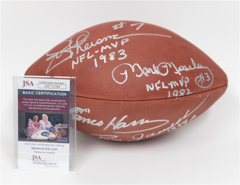 Autographed Wilson 1201 Football w. Joe Theismann, Franco Harris, Ron Jaworski and Mark Moseley (JSA Cert)