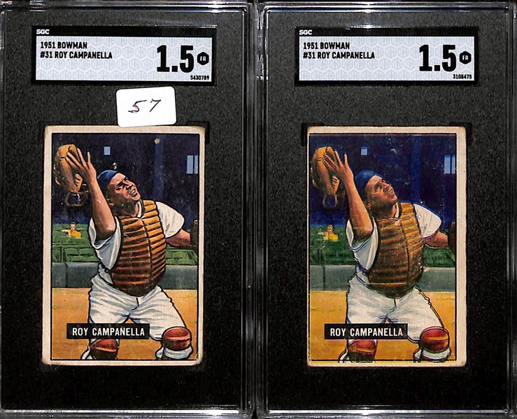  Lot of (5) SGC Graded 1951 Bowman Roy Campanella & (5) PeeWee Reese Baseball Cards