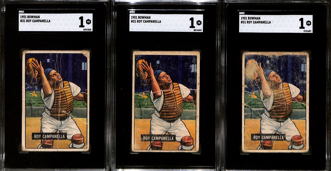  Lot of (5) SGC Graded 1951 Bowman Roy Campanella & (5) PeeWee Reese Baseball Cards