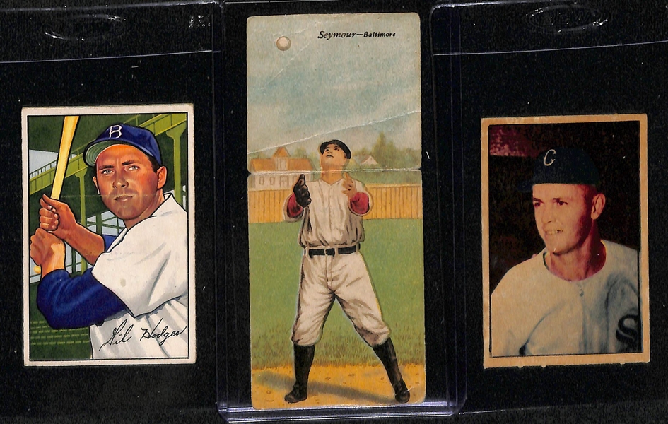 (3) Orbit Gum Pins w. 1932 #19 Mule Haas & (12) 1911-1952 Vintage Baseball Cards w. 1951 Bowman Nellie Fox Rookie Card