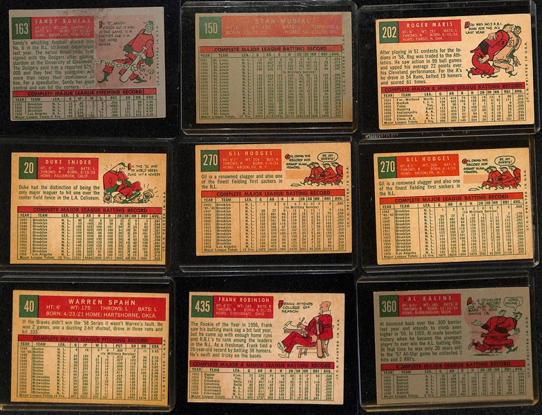 Lot of (26) 1959 Topps Baseball Cards w. Sandy Koufax & Stan Musial