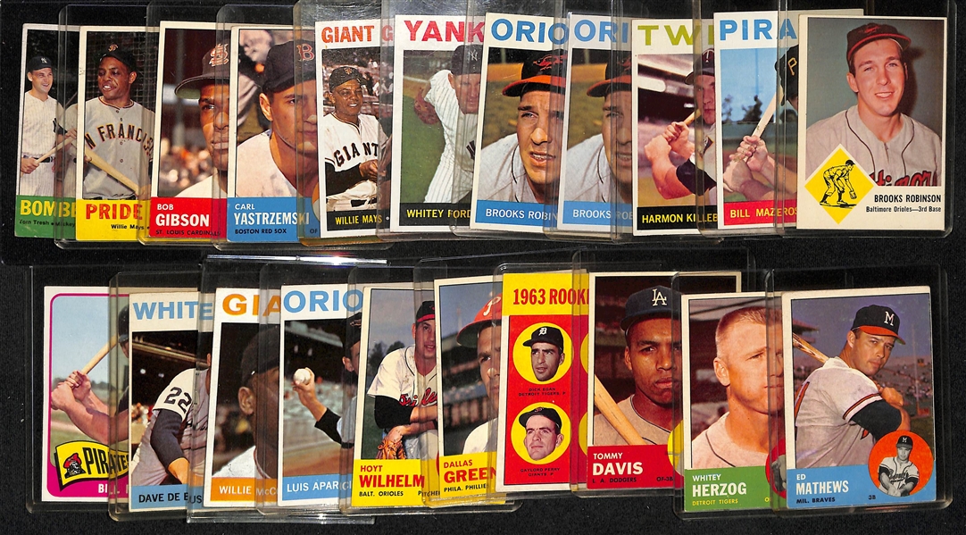 Lot of (20) 1963-1965 Mostly Topps Baseball Cards w. 1963 Bombers' Best w. Mantle