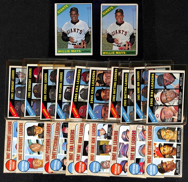 Lot of (2) 1966 Topps Willie Mays #1, (10) 1966 Topps Leader Cards, & (10) 1968 Topps Leader Cards