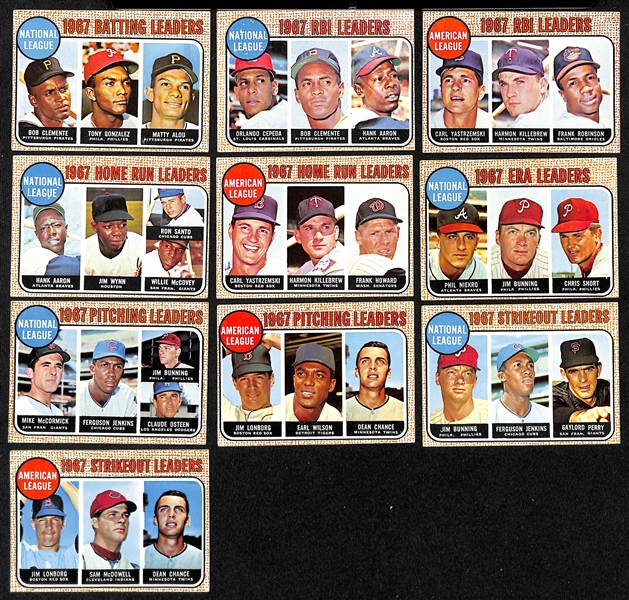 Lot of (2) 1966 Topps Willie Mays #1, (10) 1966 Topps Leader Cards, & (10) 1968 Topps Leader Cards