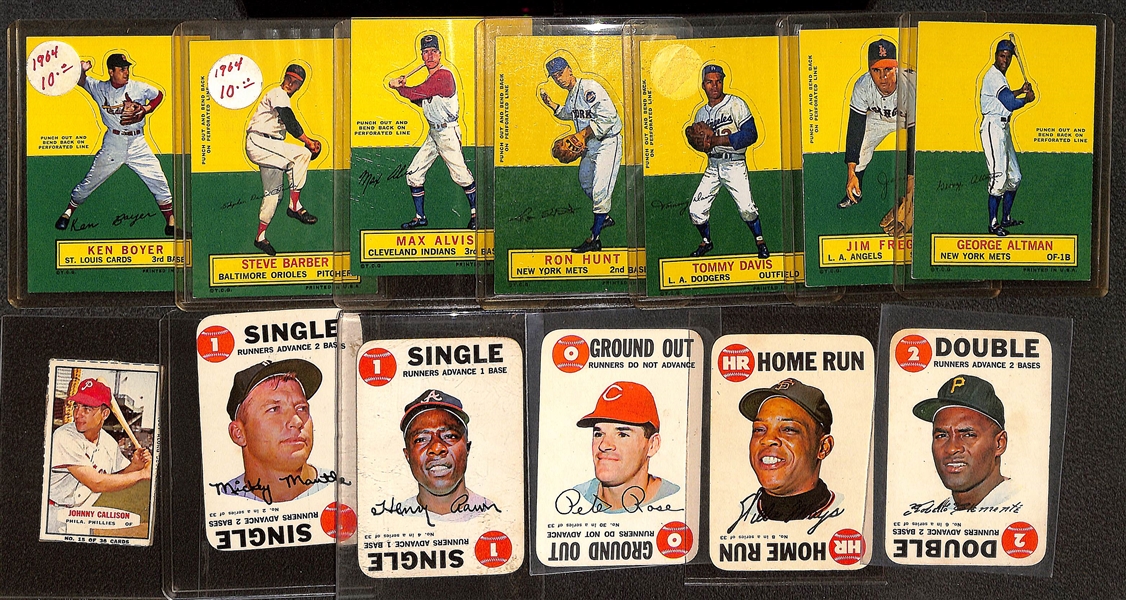 Vintage Sports Cards, Exhibits, Record, & Pin Lot w. 1968 Topps Mickey Mantle Game Card