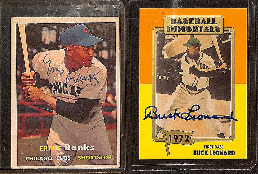 Lot of (7) Autographed Sports Card Items w. 1957 Topps Ernie Banks Autograph Card (JSA Auction Letter)