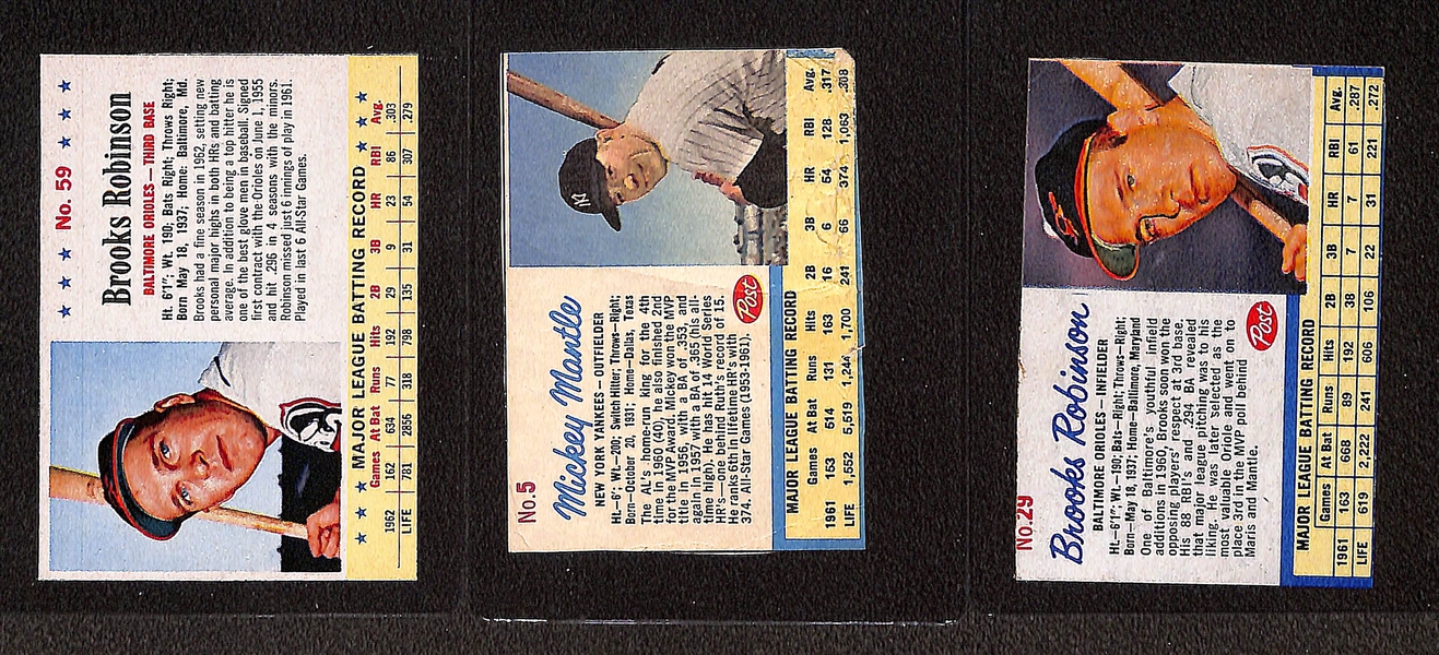 (2) 1952 Wheaties Stan Musial, (7) 1961-63 Post Cereal Cards w. 1961 Clemente, & (37) 1986 Drake's Baseball Panels 