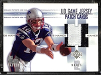 2003 Upper Deck UD Game Jersey Tom Brady Patch Card w. Piece of Bradys Game-Work Jersey
