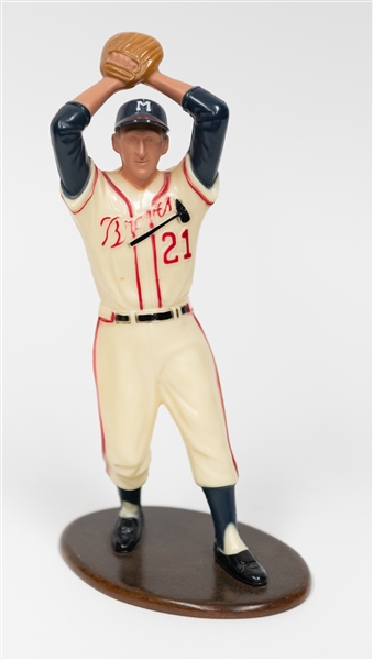 Late 1950s Warren Spahn Hartland Figurine - Attached to Custom Wooden Oval Base