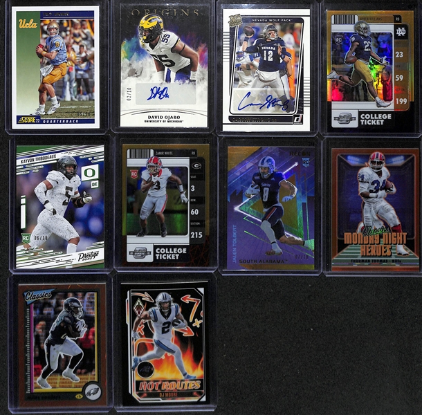 Lot of (14) Football Mostly Gold Parallel Super Short Print Cards each (#/10) inc. Desmond Ridder Rookie, Kenneth Walker Spectra Rookie, Randy Moss, Micah Parsons, + 