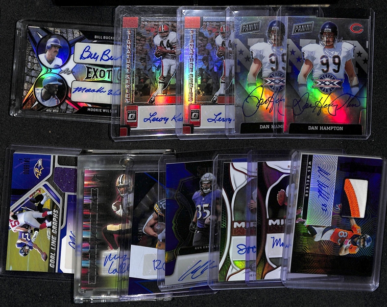 Lot of (12) Veteran Sport Card Autographs w/ Mostly Football inc. (2) 2022 Panini Dan Hampton Superbowl Signatures,  (2) 2022 Donruss Optic Leroy Kelly Signature Series, 2022 Exotic Bill...