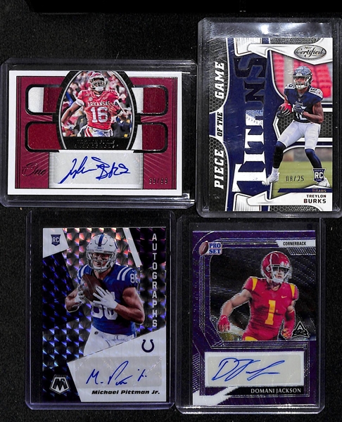 Lot of (15) Wide Receiver Autograph and Patch Rookie Cards inc. (2) Chris Olave Patch Autographs both (#/99), Garrett Wilson Autograph (#/25), (4) Treylon Burks Autographs and Patches, +