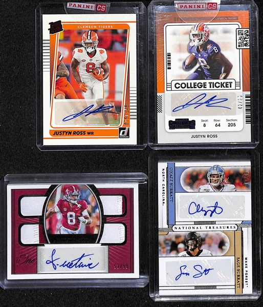 Lot of (15) Wide Receiver Autograph and Patch Rookie Cards inc. (2) Chris Olave Patch Autographs both (#/99), Garrett Wilson Autograph (#/25), (4) Treylon Burks Autographs and Patches, +