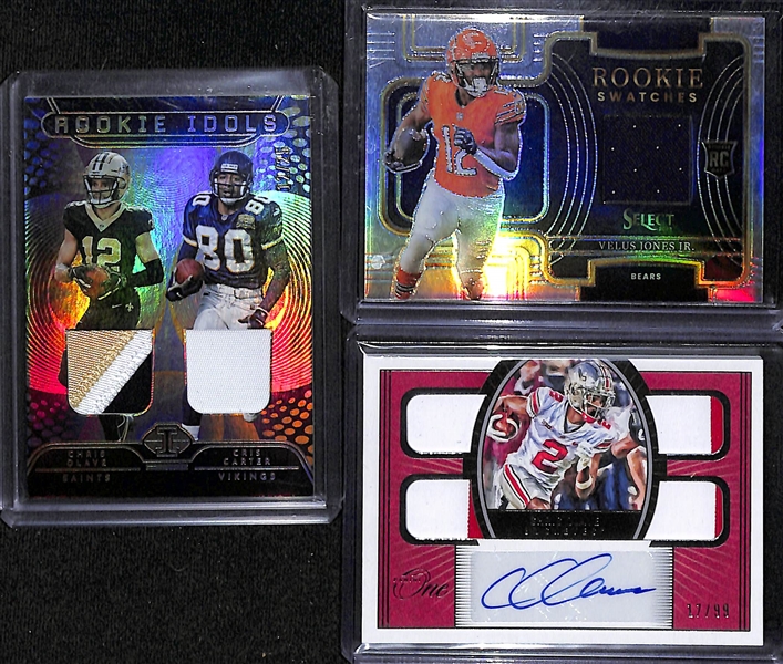 Lot of (15) Wide Receiver Autograph and Patch Rookie Cards inc. (2) Chris Olave Patch Autographs both (#/99), Garrett Wilson Autograph (#/25), (4) Treylon Burks Autographs and Patches, +