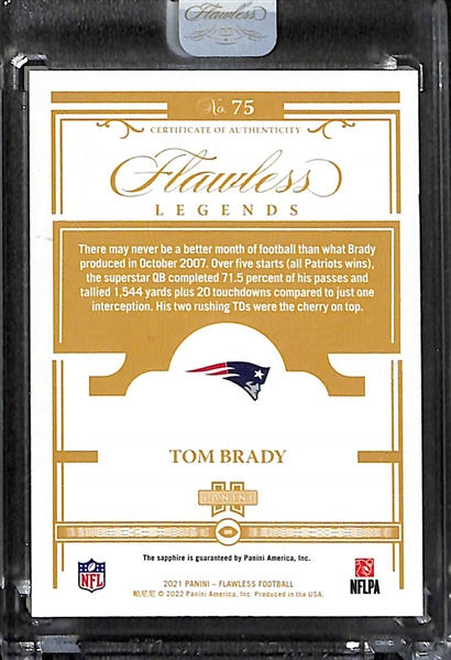 2021 Panini Flawless Tom Brady Legends Gemstone Card w. Embedded Sapphire #ed 11/15