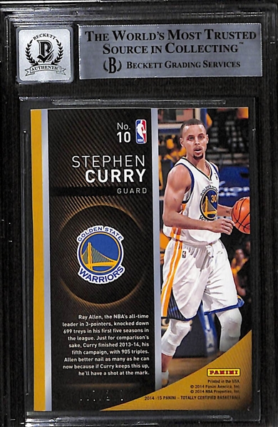 2014-15 Totally Certified Excellence Stephen Curry Signed Card (Beckett Authenticated with 10 Autograph Grade) (#/299)