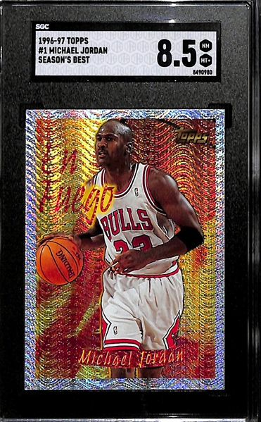 Lot of (3) SGC Graded Michael Jordan Cards Inc. 1994-95 Upper Deck SP Championship He's Back Die-Cut (SGC 9), 1995 Upper Deck SP Irvan/Jordan Comebacks (SGC 8.5), and 1996-97 Topps #1 Michael...