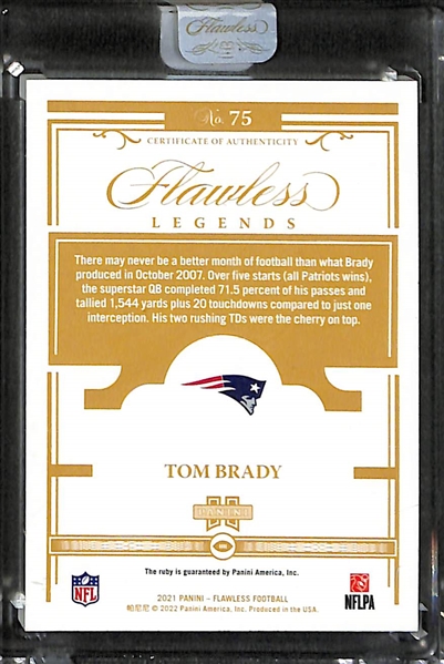 2021 Panini Flawless Tom Brady Legends Gemstone Card w. Embedded Ruby #ed 6/20