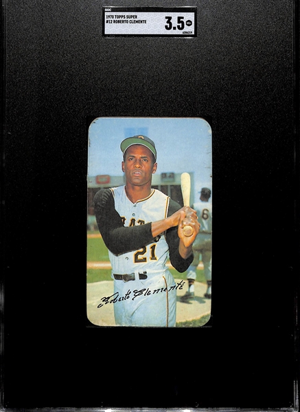 Lot of (3) SGC Graded Topps Roberto Clemente Baseball Cards Inc. 1961 #388 (Graded 5), 1965 Embossed #19 (Graded 4), 1970 Super #12 (Graded 3.5)