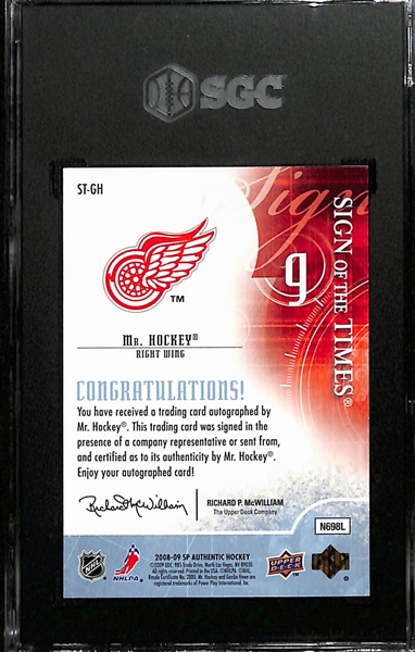 2008-09 Upper Deck SP Authentic Gordie Howe Sign Of The Times Autographed Card Graded SGC 10 (Autograph Grade 10)