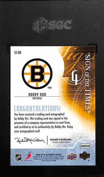 2008-09 Upper Deck SP Authentic Bobby Orr Sign Of The Times Autographed Card Graded SGC 9 (Autograph Grade 10)