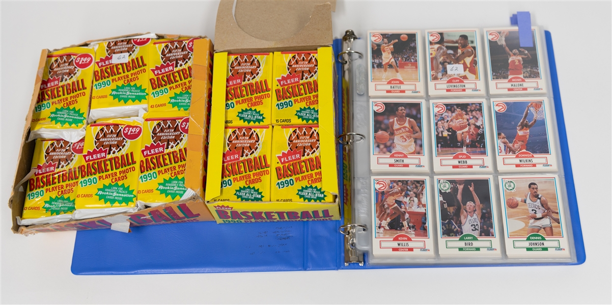 1990 Fleer Basketball Sealed Wax Boxes & Complete Set of 198 Cards w. 12 Card Sticker Set