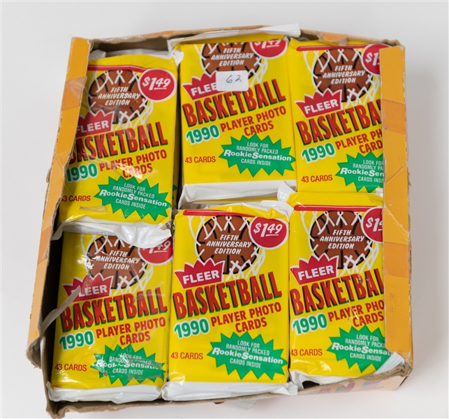 1990 Fleer Basketball Sealed Wax Boxes & Complete Set of 198 Cards w. 12 Card Sticker Set