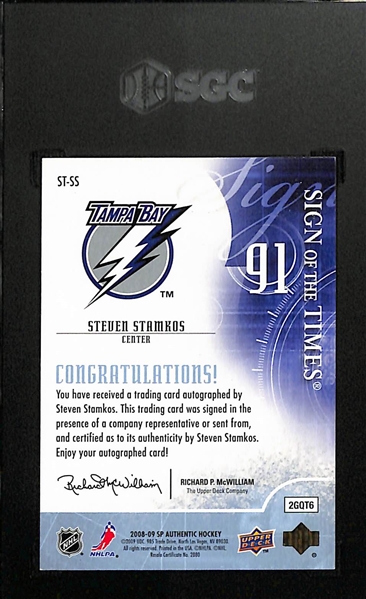 2008-09 Upper Deck SP Authentic Steven Stamkos Sign Of The Times Autographed Card Graded SGC 8.5 (Autograph Grade 10)