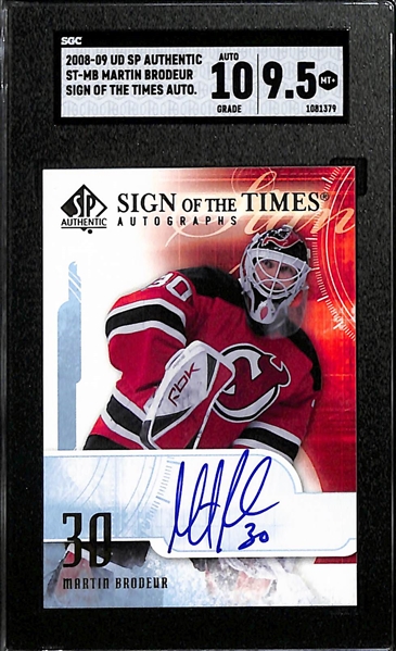 2008-09 Upper Deck SP Authentic Martin Brodeur Sign Of The Times Autographed Card Graded SGC 9.5 (Autograph Grade 10)