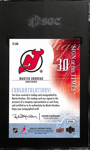 2008-09 Upper Deck SP Authentic Martin Brodeur Sign Of The Times Autographed Card Graded SGC 9.5 (Autograph Grade 10)